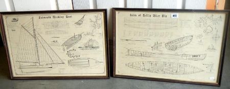 A quantity of vintage framed prints of Isles of Scilly Pilot GiG & Falmouth working boat