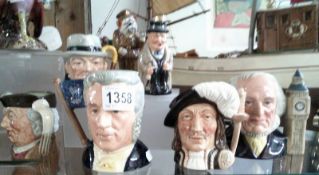 Five Royal Doulton character jugs, a Coopercraft Toby jug etc.,