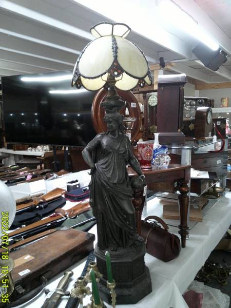 A tall figural lamp with shade. COLLECT ONLY.
