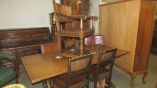 An oak refectory table and six chairs. COLLECT ONLY.
