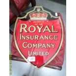 A glass Royal Insurance Group shield advertising sign, COLLECT ONLY.