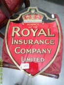 A glass Royal Insurance Group shield advertising sign, COLLECT ONLY.