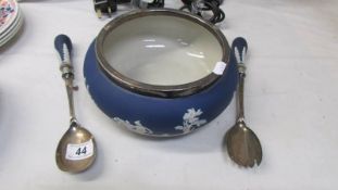 A Wedgwood Jasper ware salad bowl and servers.