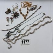 A quantity of paste jewellery, necklaces, brooches etc.,