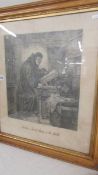 Large late 19th century pencil drawing entitled 'Luthers first study of the bible' (Martin Luther)
