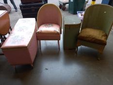 2 Lloyd Loom style blanket boxes and 2 chairs