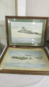 Two Framed and glazed watercolours by John Larder, RAF related including Battle of Britian memorail