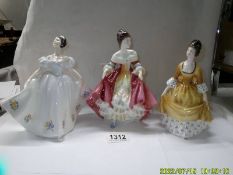 Three Royal Doulton figurines - Coralie HN2307, Southerne Belle HN2229 and Kate HN2789.