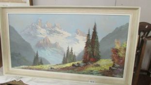 An oil on canvas mountain scene. COLLECT ONLY.