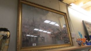 A framed and glazed print depicting Brayford Wharf in the 19th century. COLLECT ONLY.