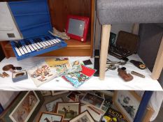 A collection of 50's items including pen knives, hip flask etc