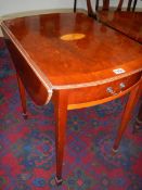 A mahogany inlaid table with shell inlay, cross banding and drawer in side. COLLECT ONLY.