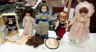 5 porcelain headed collectors dolls