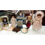 5 porcelain headed collectors dolls