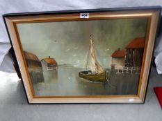 An oil on canvas of a sailing boat, signed (Hoey)