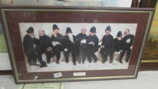 A framed and glazed print entitle 'Nine Pints of the Law' by Lawson Wood.