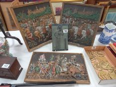 3 resin and 1 medieval scenes knights in armour battle scene and 1 slate plague