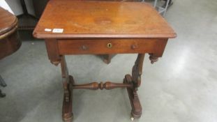 A mahogany single drawer sewing table. COLLECT ONLY.