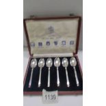 A cased set of six silver spoons.