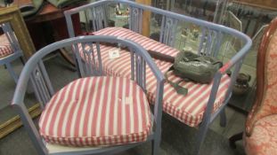 A blue painted sofa and chair with cushions. COLLECT ONLY.