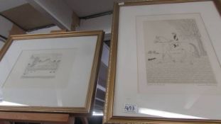 Two framed and glazed Vincent Haddesley pictures - A limited edition etching 9/15 an artist proof