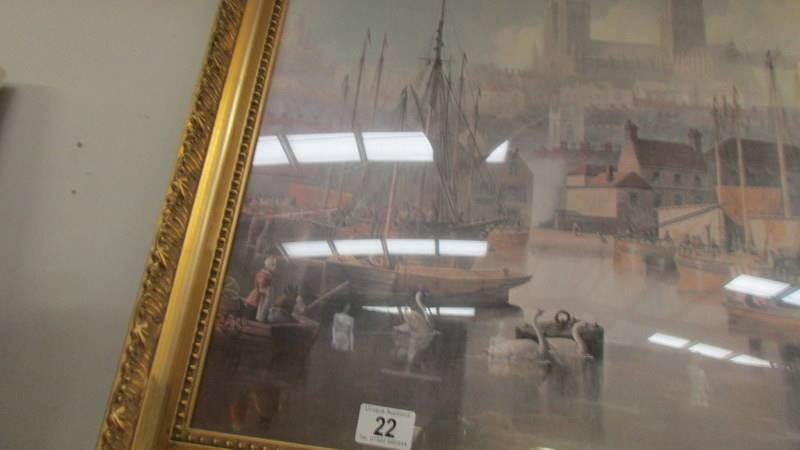 A framed and glazed print depicting Brayford Wharf in the 19th century. COLLECT ONLY. - Image 2 of 4