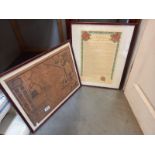 A framed old style map of Lincolnshire and certificate of the name Digby