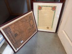 A framed old style map of Lincolnshire and certificate of the name Digby