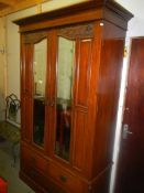 A early 20th century mahogany mirror door wardrobe, COLLECT ONLY.