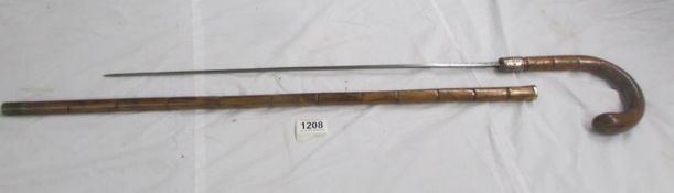 An old sword stick, 90 cm, blade 58 cm.