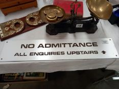 A vintage 'No Admittance' sign, plastic with engraved lettering. 61cm x 12.5cm