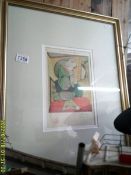 A framed and glazed signed Picasso print 'Portrait De Femme', (no provenance) COLLECT ONLY.