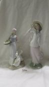 A Lladro figure and a Lladro style figure with geese.