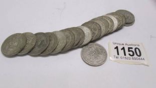 Eighteen pre 1947 silver 2/- (202 grams) and a 1949 2/-.