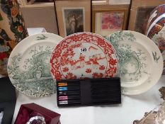 2 Burgess and Leigh plates, 1 Chinese plate and a pack of decorative chopsticks