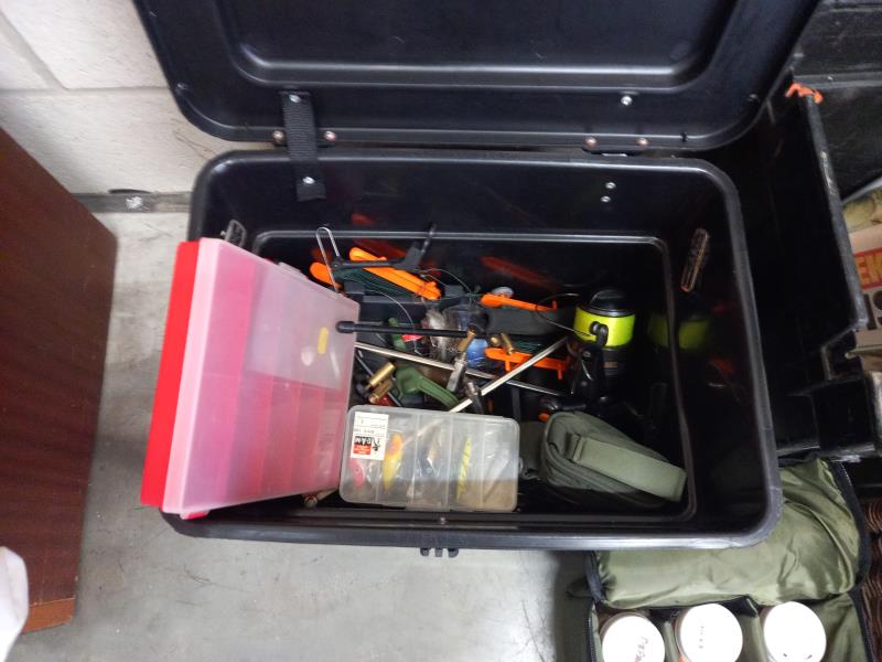 A collection of anglers gear, 3 boxes, tackle, reels, rods, overcoat & camping stove etc. - Image 4 of 6
