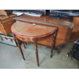 An oak drop leaf, barley twist dining table & a leather top D table