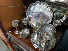 A quantity of mostly silver plate items including goblets