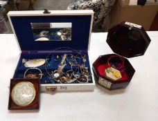 2 jewellery boxes with costume jewellery and watches