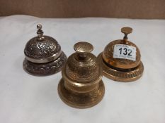 3 brass shop counter bells (1 plated)
