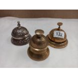 3 brass shop counter bells (1 plated)