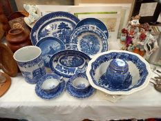 A selection of good blue & white plates including Ringtons etc.
