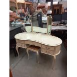 A mid 20th century 3 mirror serpentine dressing table & stool