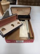 A Parker conversion ink pen in box, an original Kanue automatic pencil & 2 pen & cufflinks sets