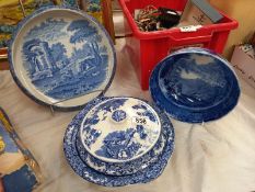 A quantity of old blue & white china
