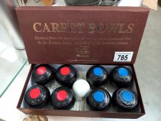 An indoor set of carpet bowls