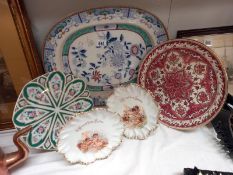 A large painted platter & 2 Cherub plates & other plates