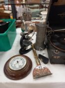 A collection of Victorian & later items including pewter barometer etc.