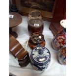 3 old biscuit barrels & a tobacco jar