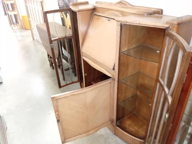 A bow front glazed writing desk with lockable doors/ key - Image 3 of 7